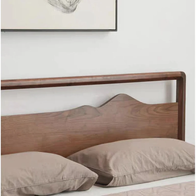 Mountain Design Black Walnut Wood Hydraulic Bed with Plank