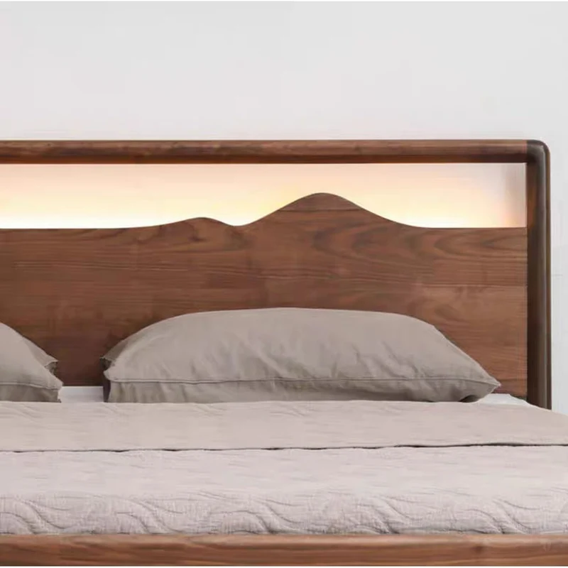 Mountain Design Black Walnut Wood Hydraulic Bed with Plank