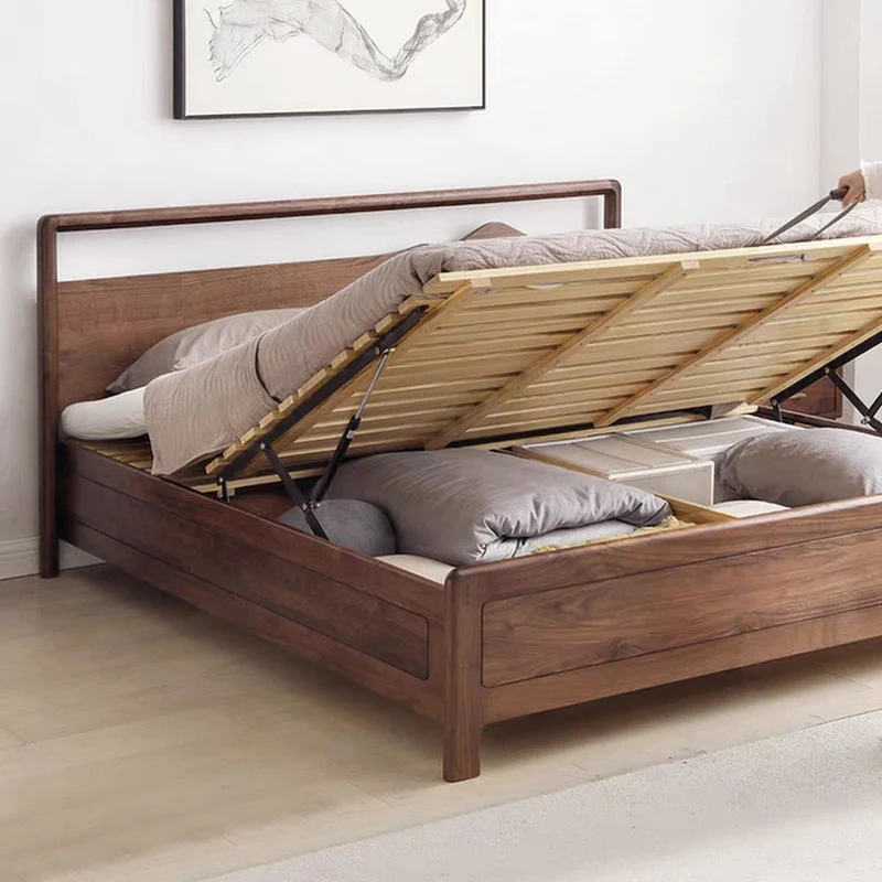Mountain Design Black Walnut Wood Hydraulic Bed with Plank