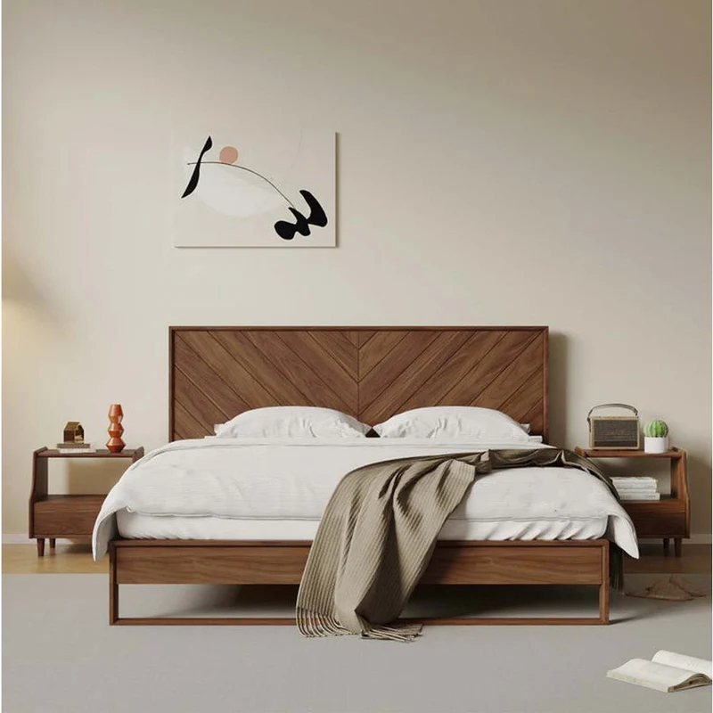 Harmony Chevron Solid Walnut Wood Bed Frame