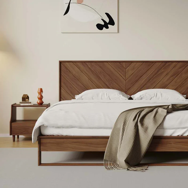Harmony Chevron Solid Walnut Wood Bed Frame