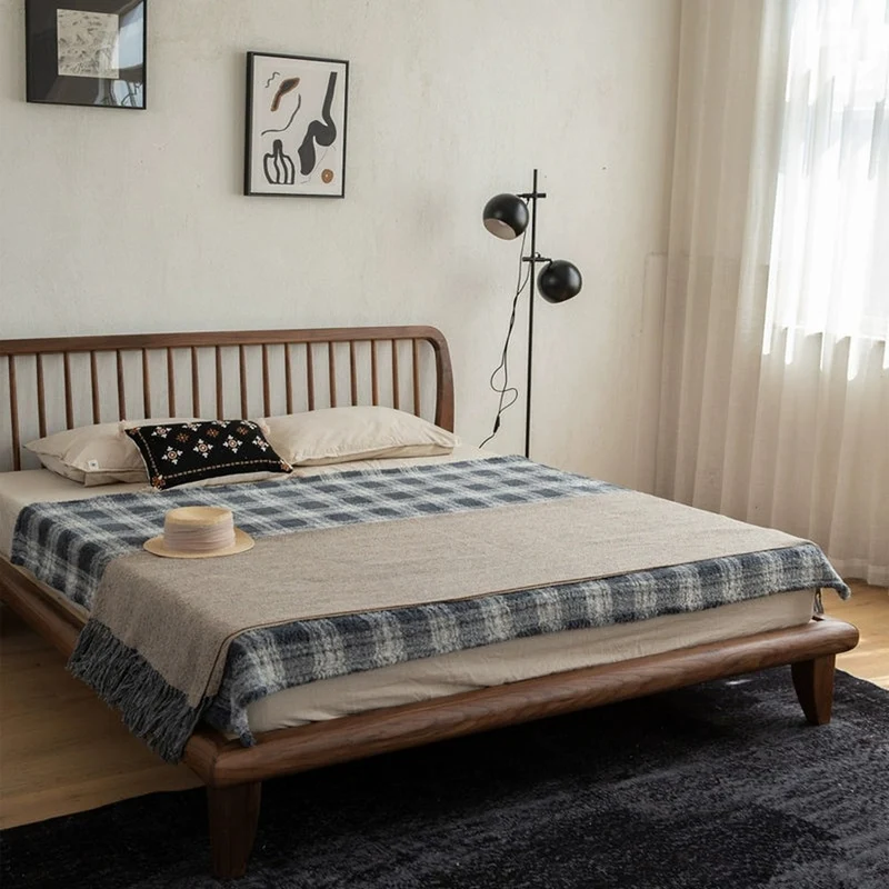 Elevation Mid-Century Steccato Walnut Wood Bed Frame