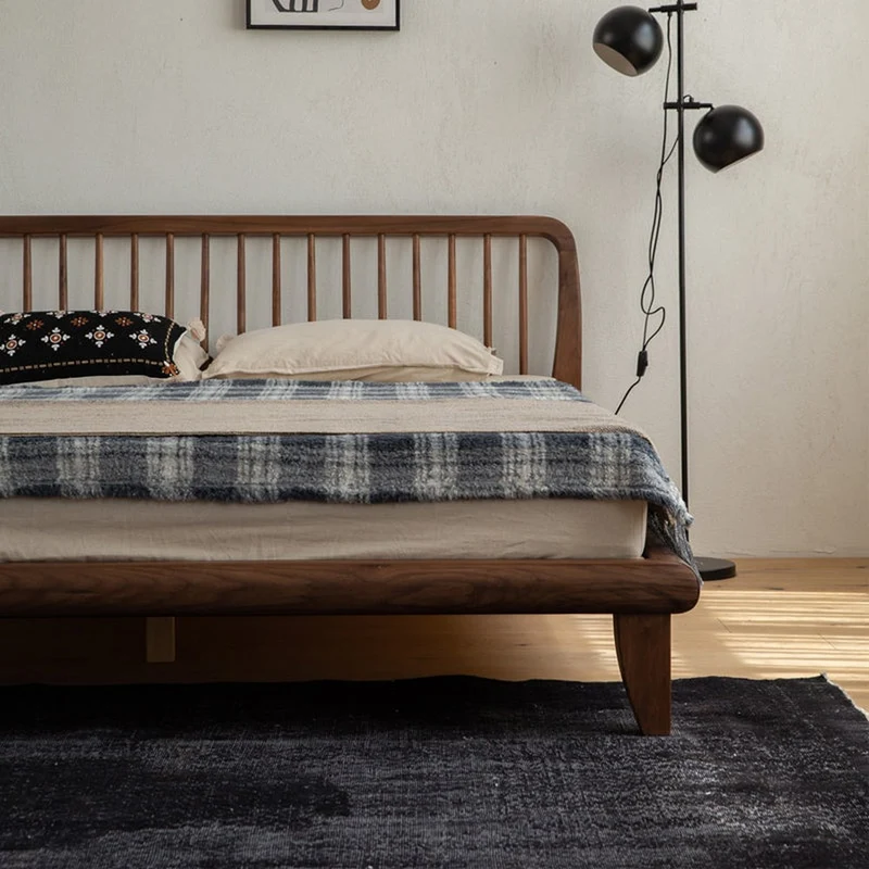 Elevation Mid-Century Steccato Walnut Wood Bed Frame