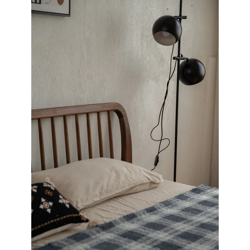 Elevation Mid-Century Steccato Walnut Wood Bed Frame