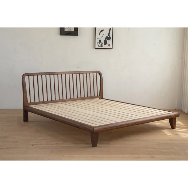 Elevation Mid-Century Steccato Walnut Wood Bed Frame
