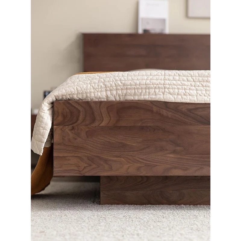 Modern Walnut Wood Platform Bed with Storage