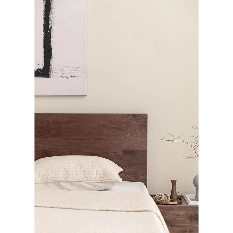 Modern Walnut Wood Platform Bed with Storage