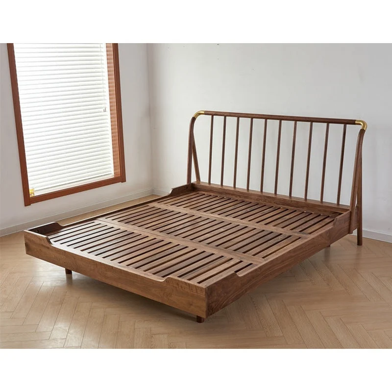 Essence Walnut Wood Bed Frame with Two Cushions on Headboard