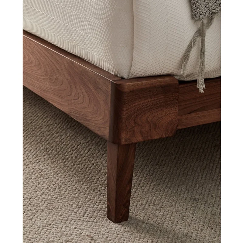 Solid Black Walnut Wood Bed Frame with Leather Headboard