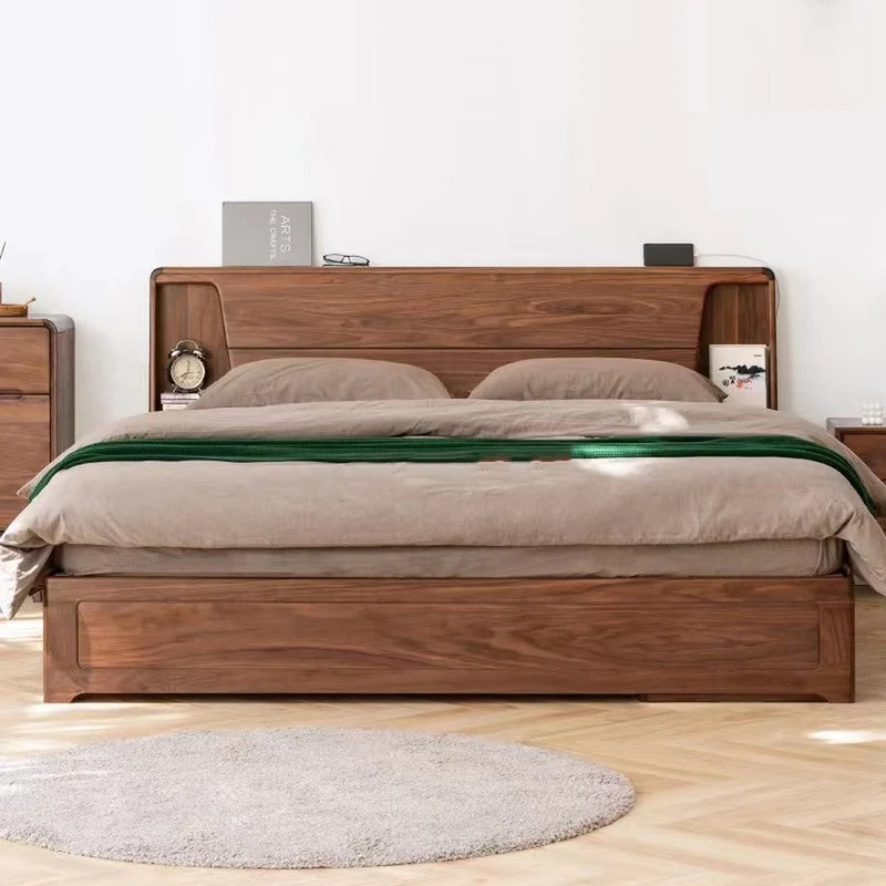 72" x 84" Solid Black Walnut Wood Hydraulic Bed with Storage