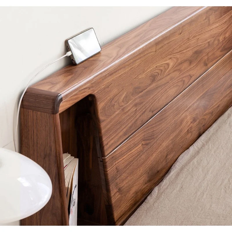 72" x 84" Solid Black Walnut Wood Hydraulic Bed with Storage