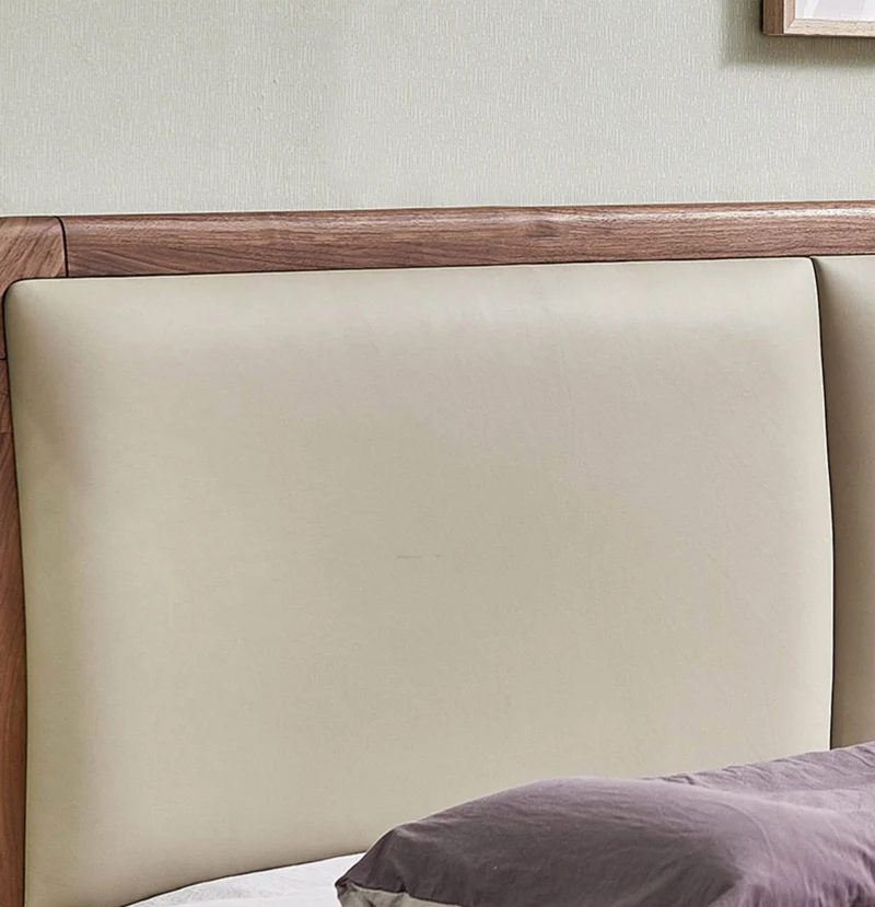 Sculpted Round Edge Headboard Walnut Wood Platform Bed Frame