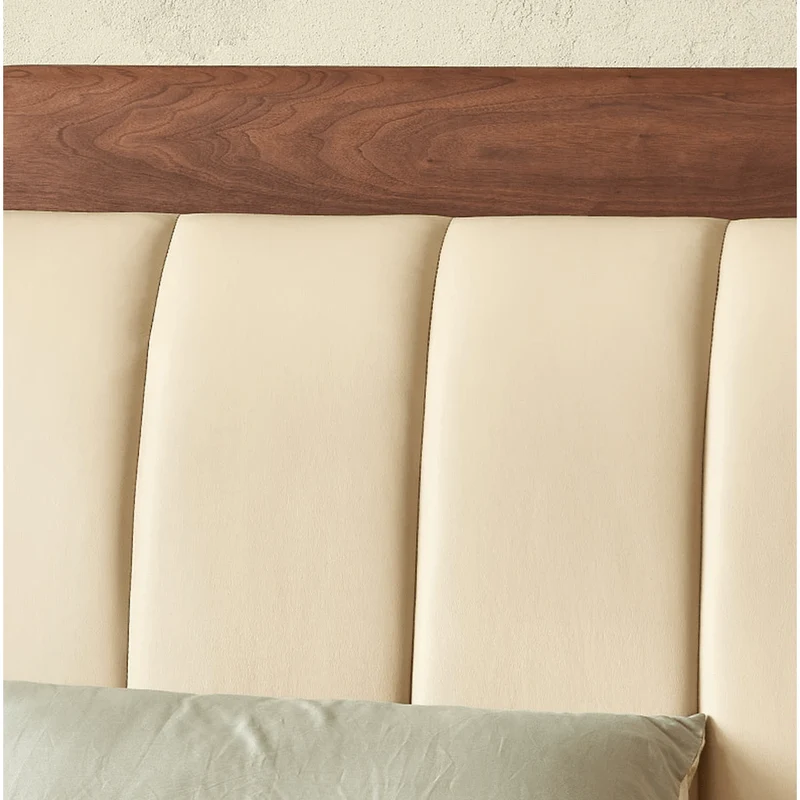 New Modern Solid Black Walnut Wood Real Leather Bed