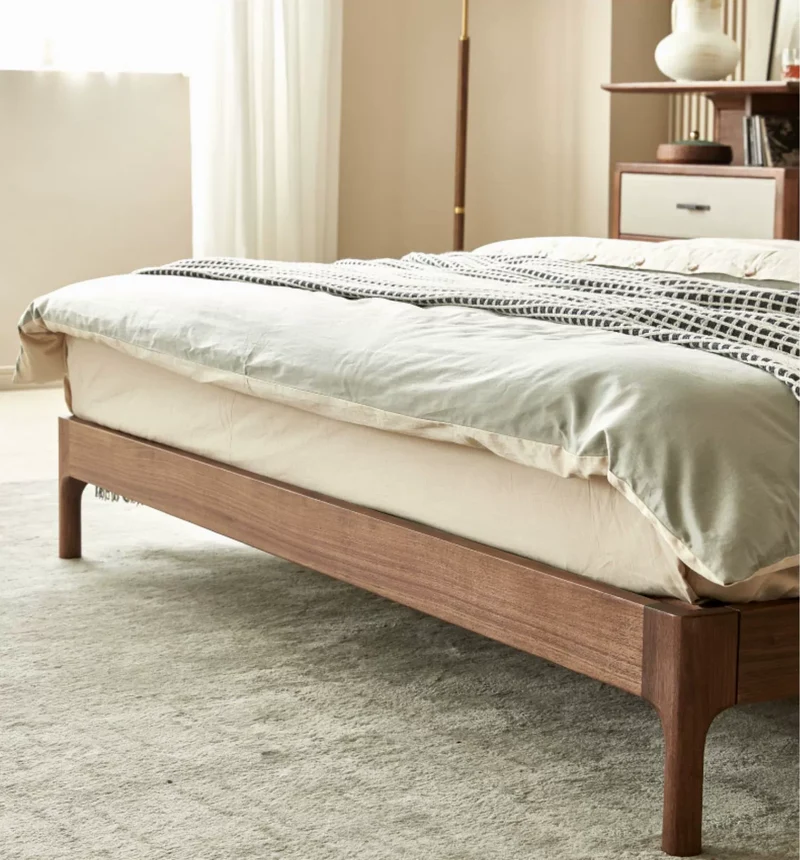 New Modern Solid Black Walnut Wood Real Leather Bed