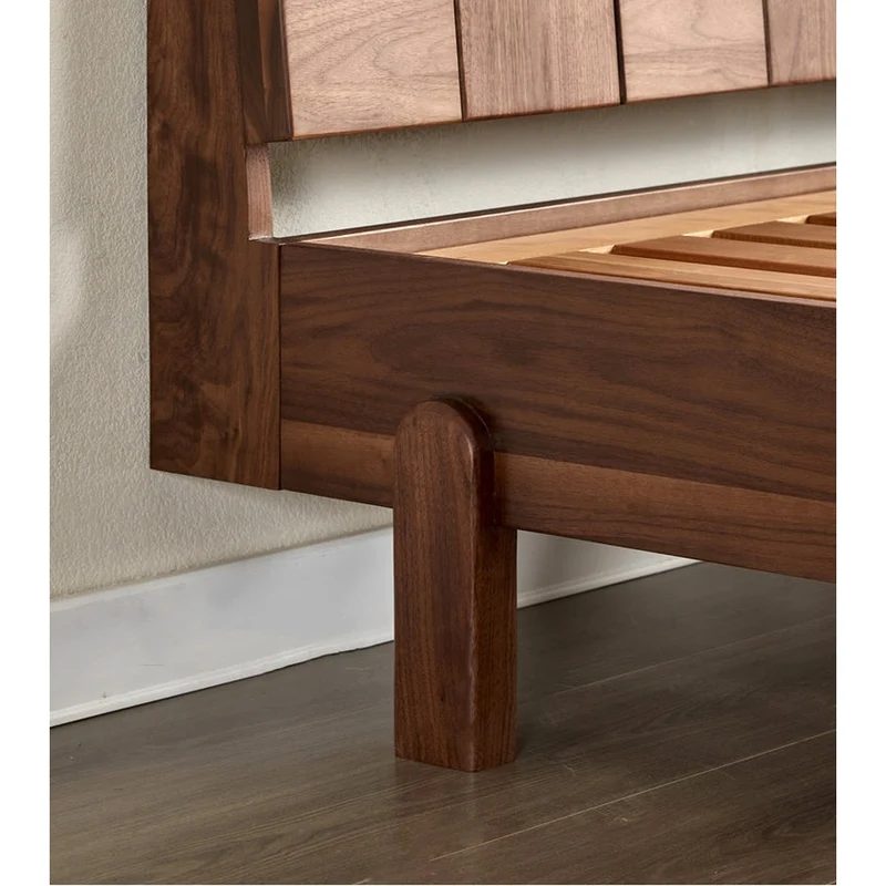 Celestial Solid Black Walnut Wood Bed with Grid Headboard