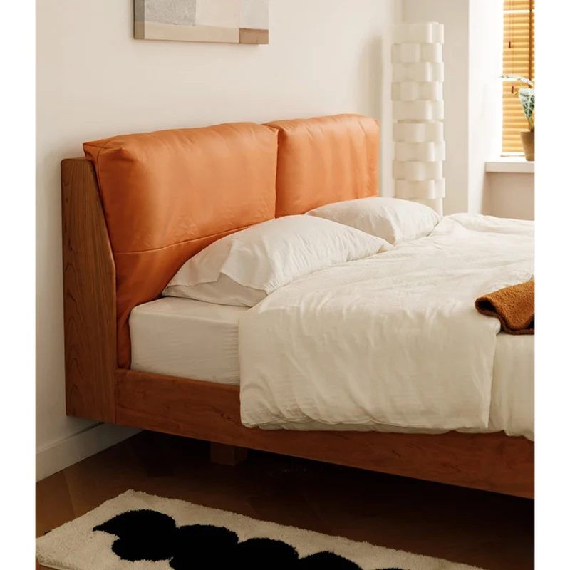 Harmonia Solid Cherry Wood Real Leather Bed