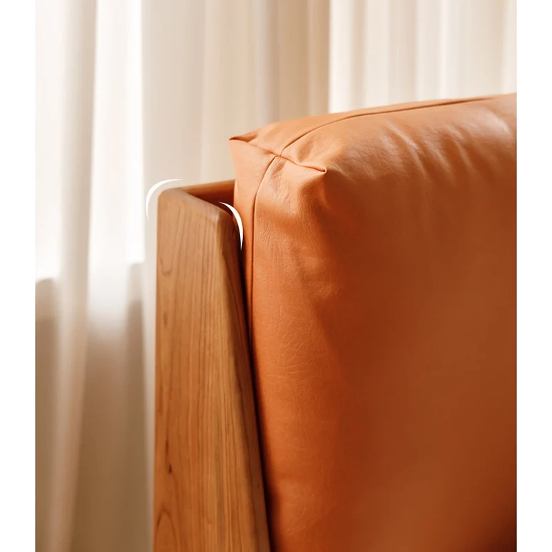Harmonia Solid Cherry Wood Real Leather Bed