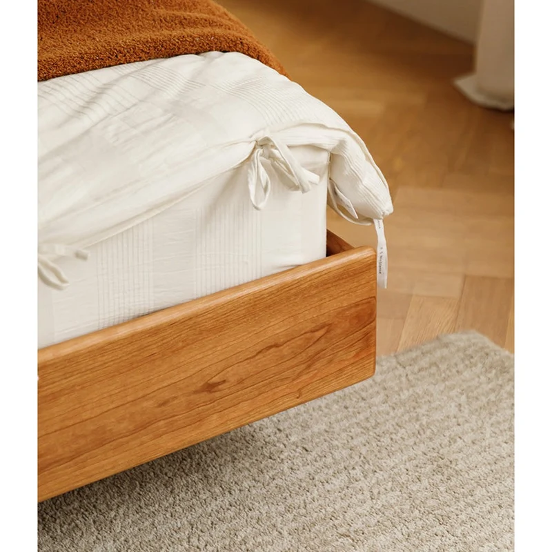 Harmonia Solid Cherry Wood Real Leather Bed