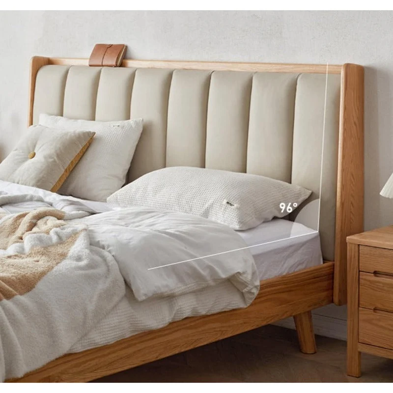 Legacy Oak Wood Real Leather Bed Frame