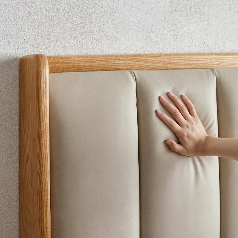 Legacy Oak Wood Real Leather Bed Frame