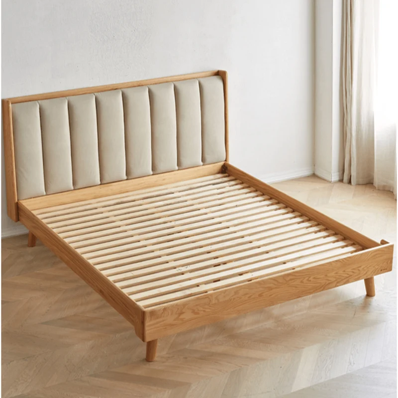 Legacy Oak Wood Real Leather Bed Frame