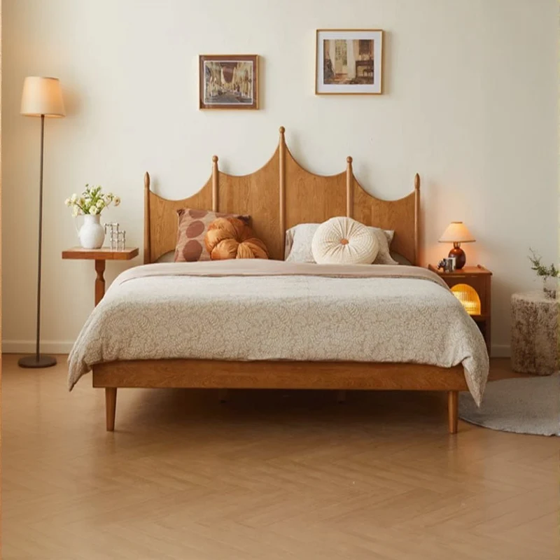Crown Design Cherry Wood Queen Bed Frame