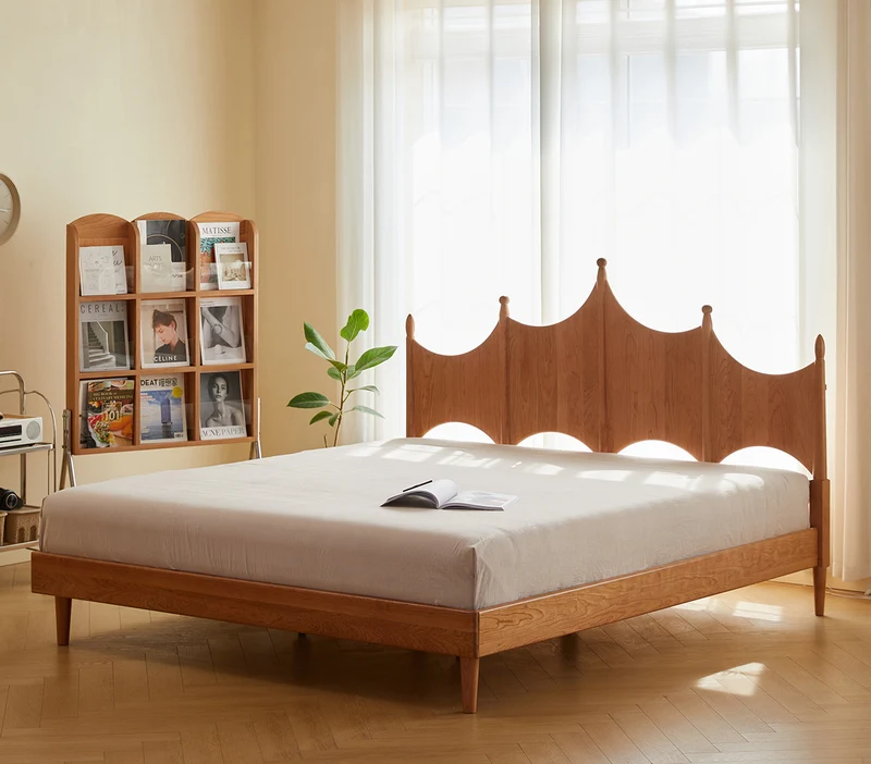 Crown Design Cherry Wood Queen Bed Frame