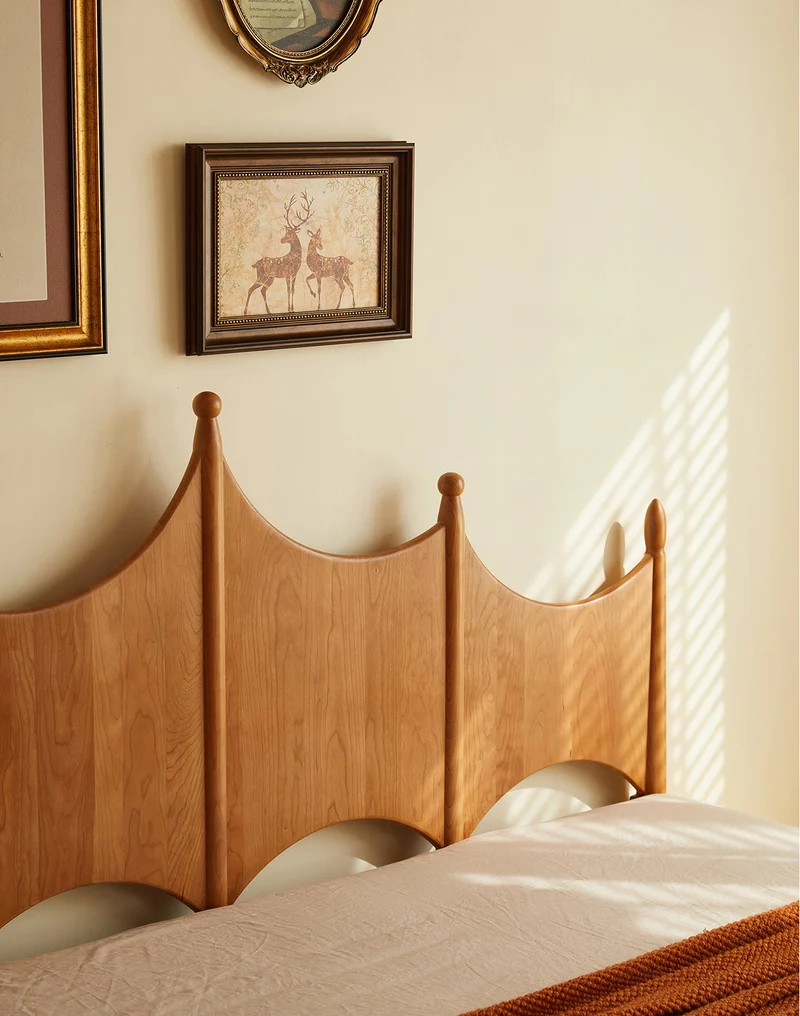 Crown Design Cherry Wood Queen Bed Frame