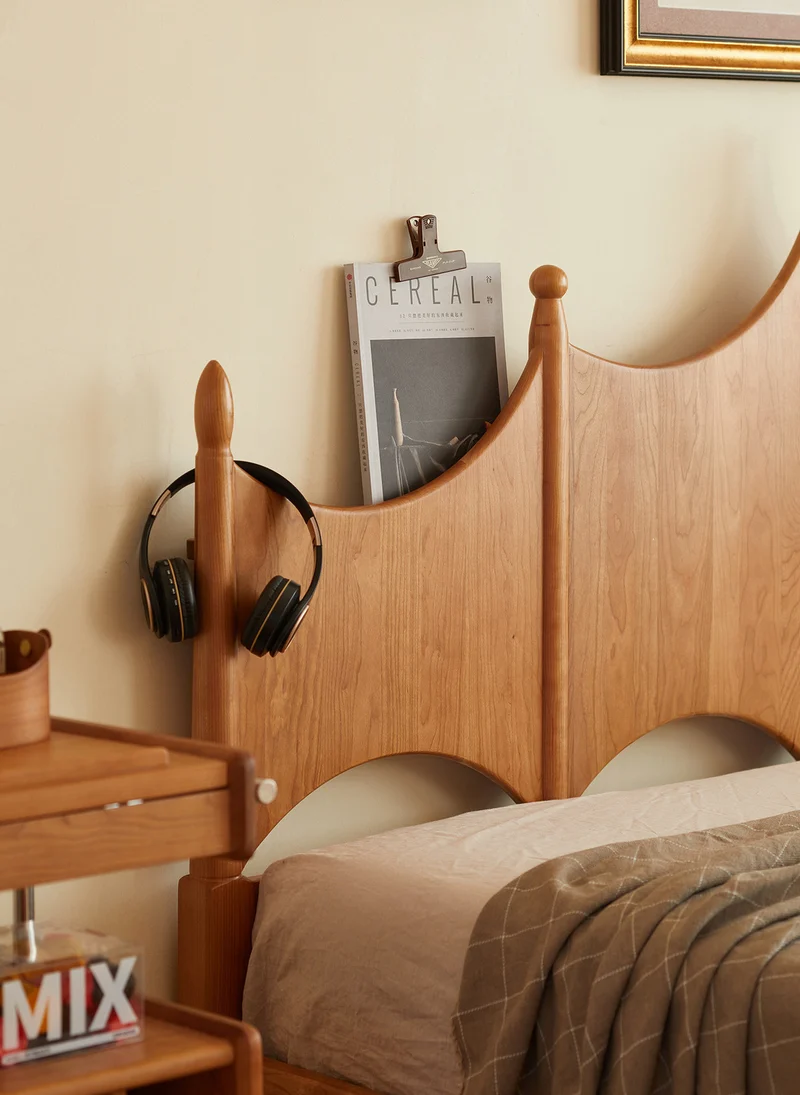 Crown Design Cherry Wood Queen Bed Frame