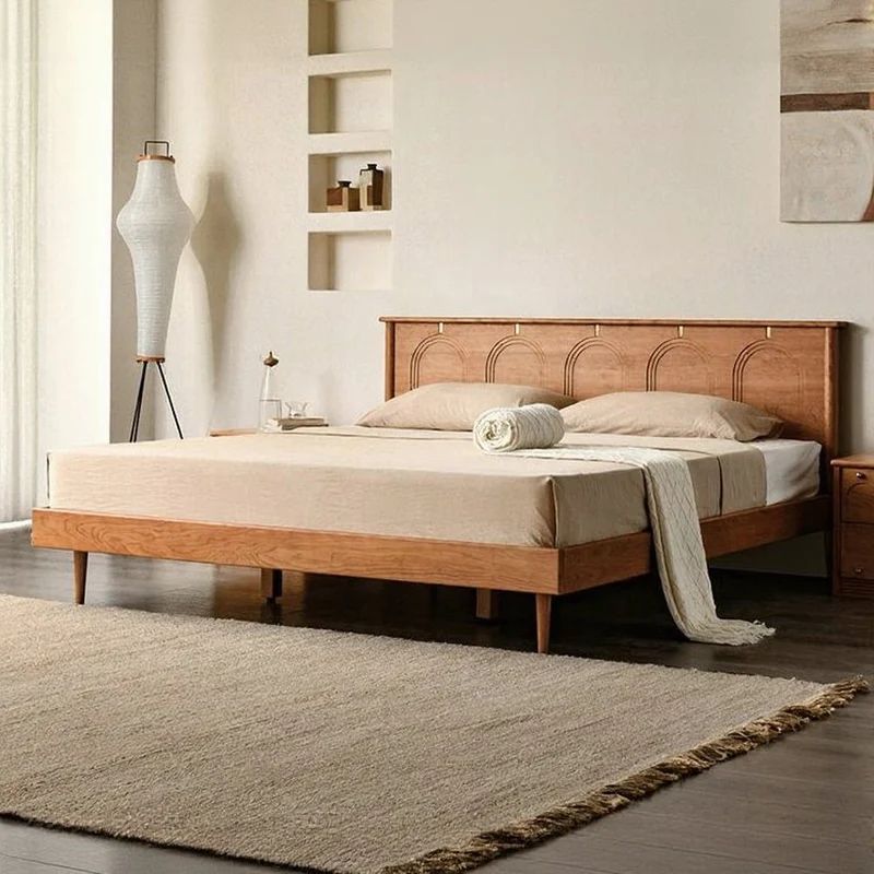 French Style King Size Cherry Wood Platform Bed