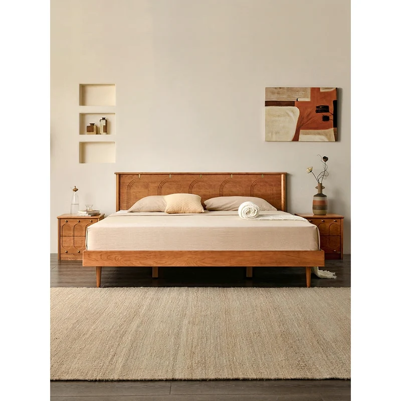 French Style King Size Cherry Wood Platform Bed