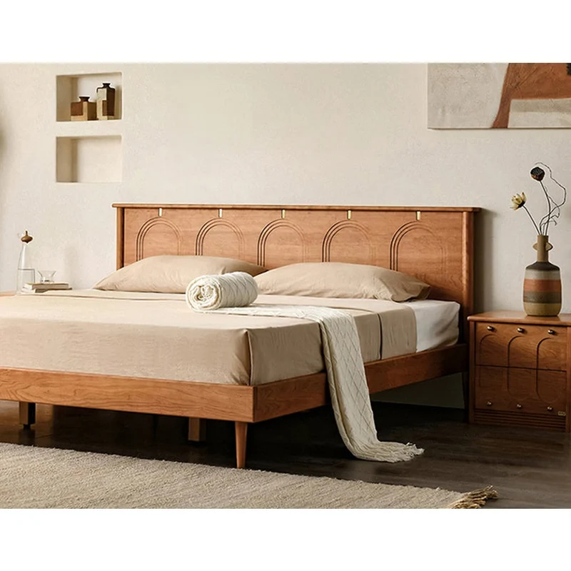 French Style King Size Cherry Wood Platform Bed