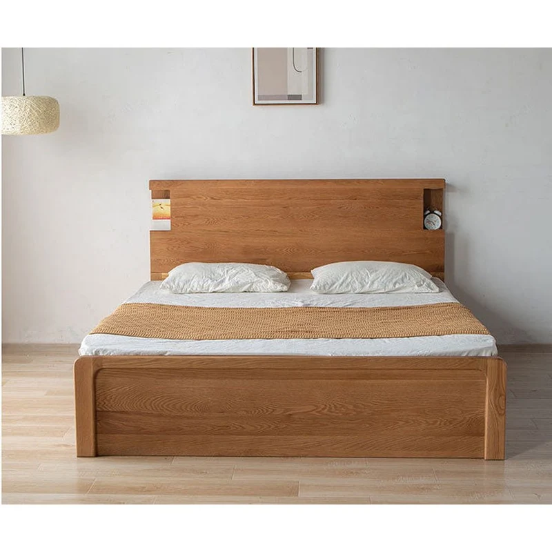 White Oak Wood Hydraulic Bed with Storage Compartments