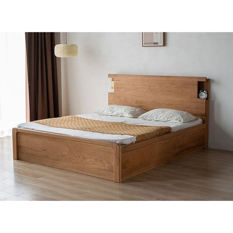 White Oak Wood Hydraulic Bed with Storage Compartments
