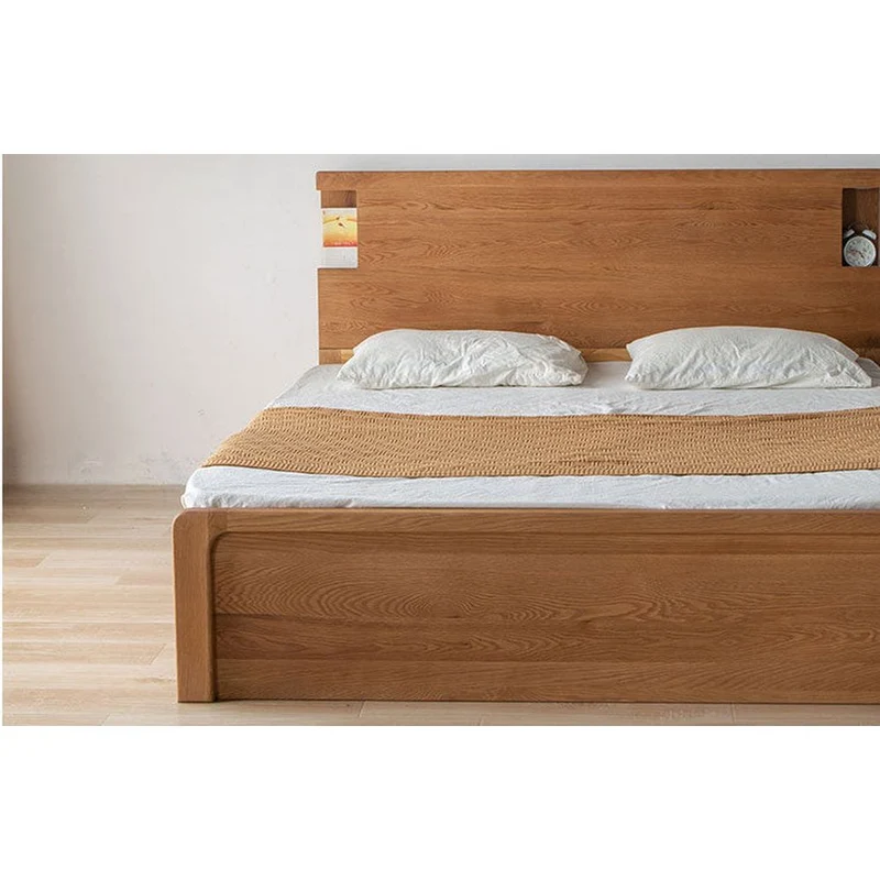 White Oak Wood Hydraulic Bed with Storage Compartments