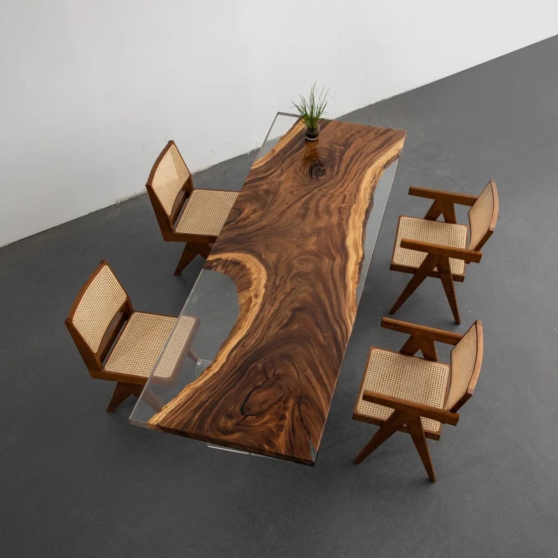Luxury Custom Epoxy Resin Walnut Dining River Table - Made to Order