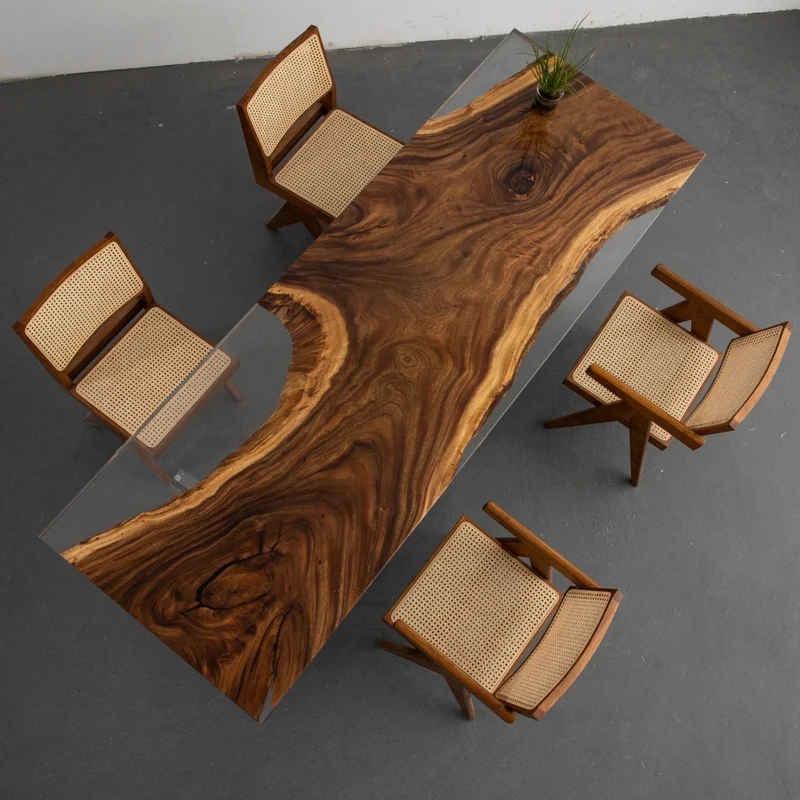 Luxury Custom Epoxy Resin Walnut Dining River Table - Made to Order