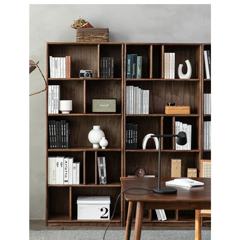 Verdant Open Multi Rack Solid Walnut Wood Bookcase