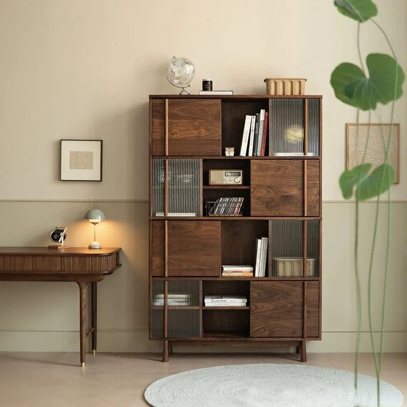 Contemporary Simplicit Large Black Walnut Wood Bookcase