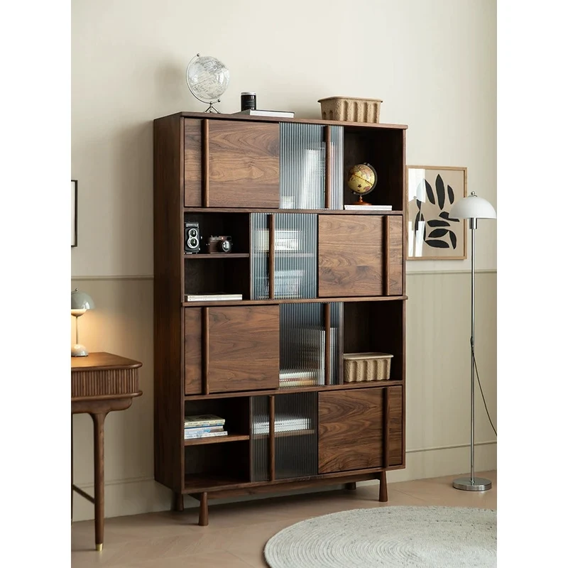 Contemporary Simplicit Large Black Walnut Wood Bookcase