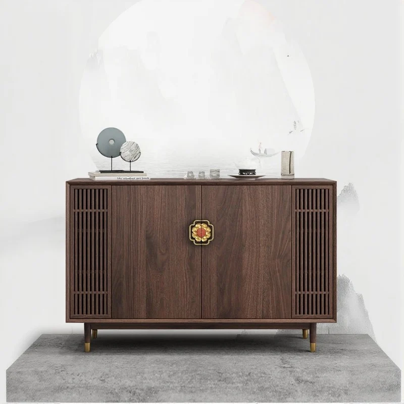 Odyssey East Design Black Walnut Wood Sideboard with 4 Doors