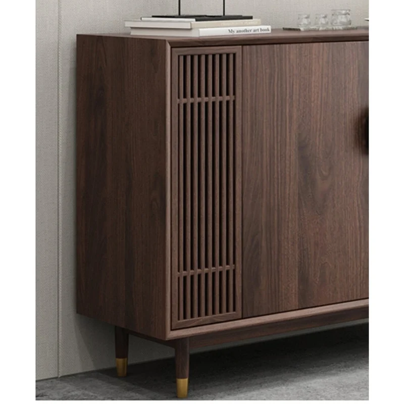 Odyssey East Design Black Walnut Wood Sideboard with 4 Doors