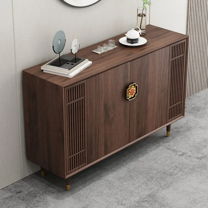 Odyssey East Design Black Walnut Wood Sideboard with 4 Doors