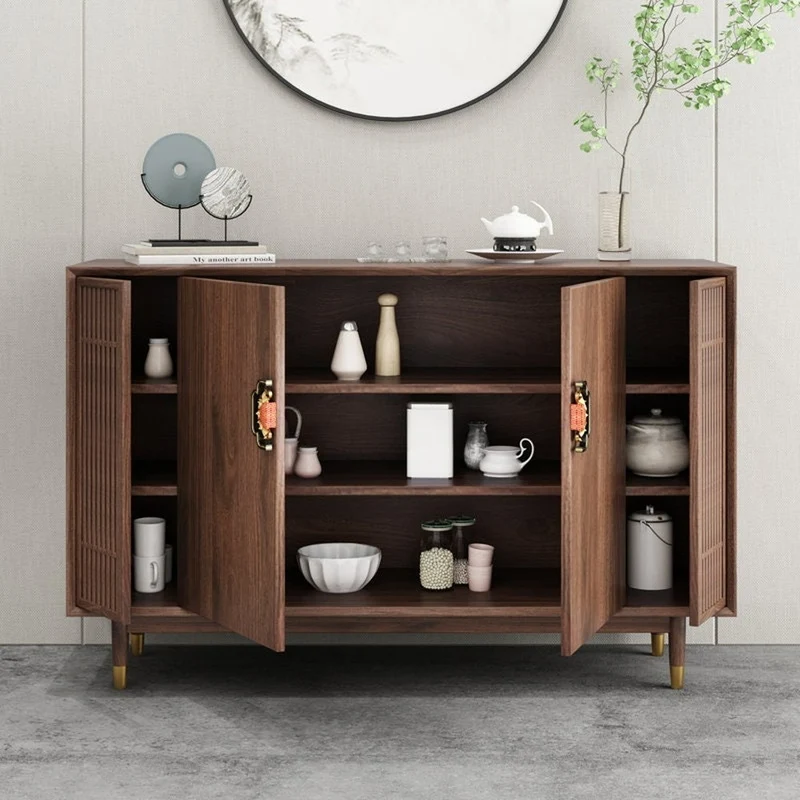Odyssey East Design Black Walnut Wood Sideboard with 4 Doors