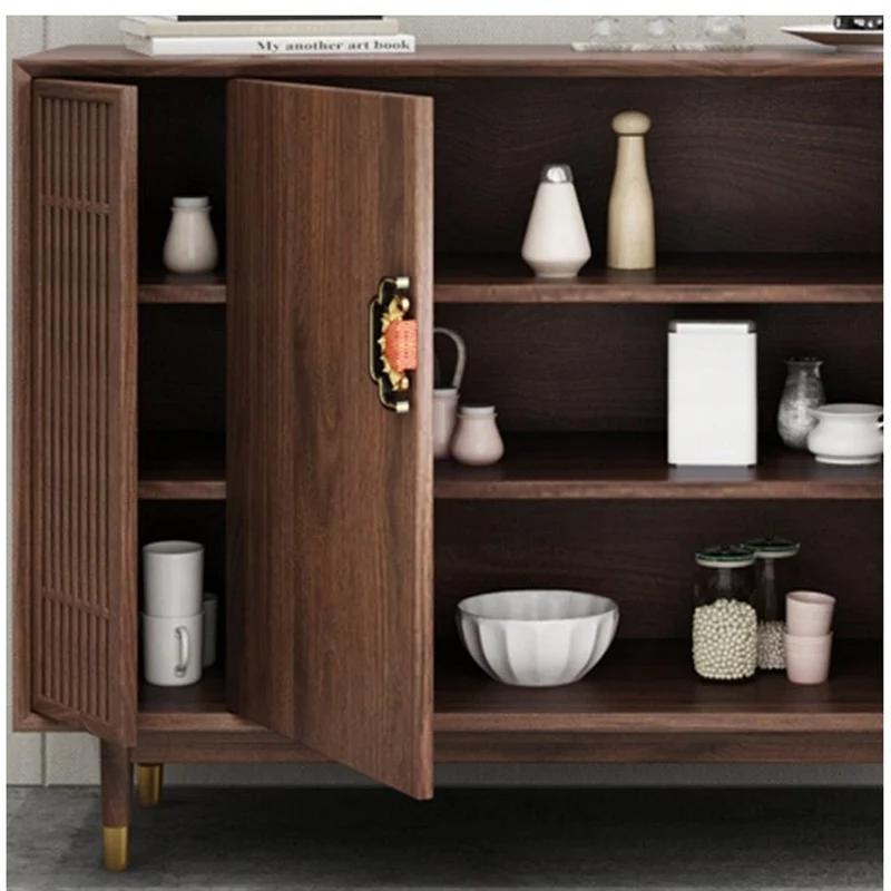 Odyssey East Design Black Walnut Wood Sideboard with 4 Doors