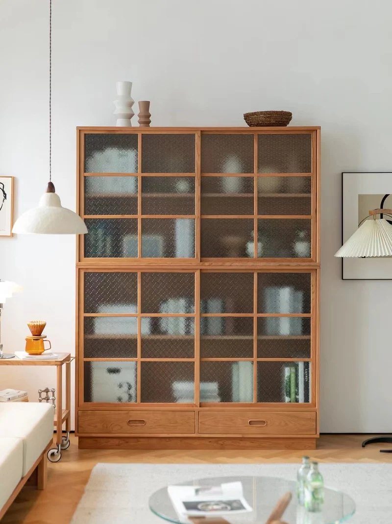 Cypress Two Combination Long Cherry Wood Bookcase