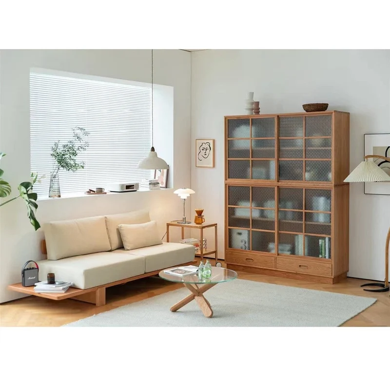Cypress Two Combination Long Cherry Wood Bookcase
