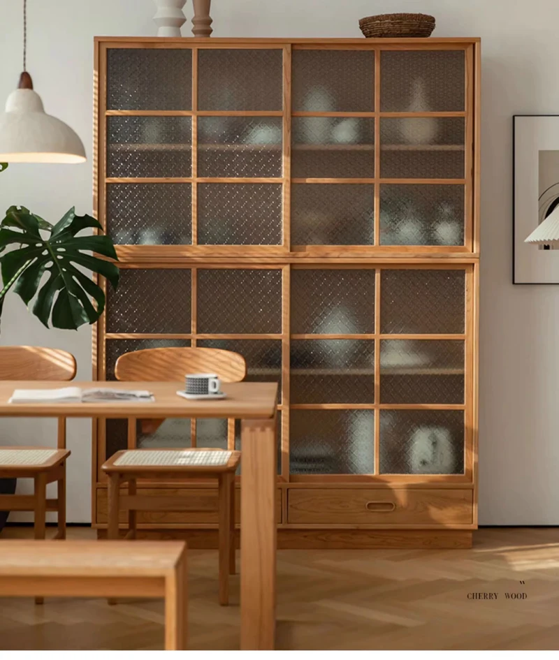 Cypress Two Combination Long Cherry Wood Bookcase
