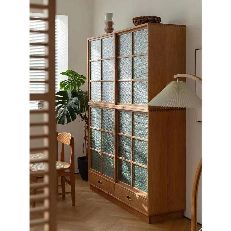 Cypress Two Combination Long Cherry Wood Bookcase