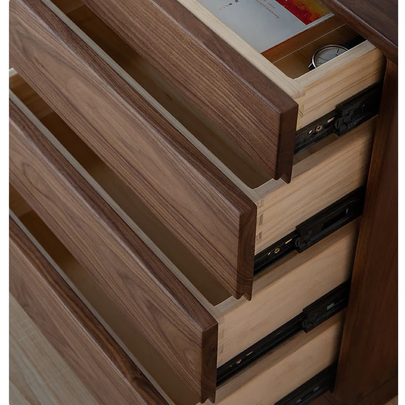 Sculpted Low Flat and Long Walnut Wood Bookcase